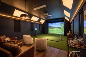 AI edit - paint booth turned golf simulator