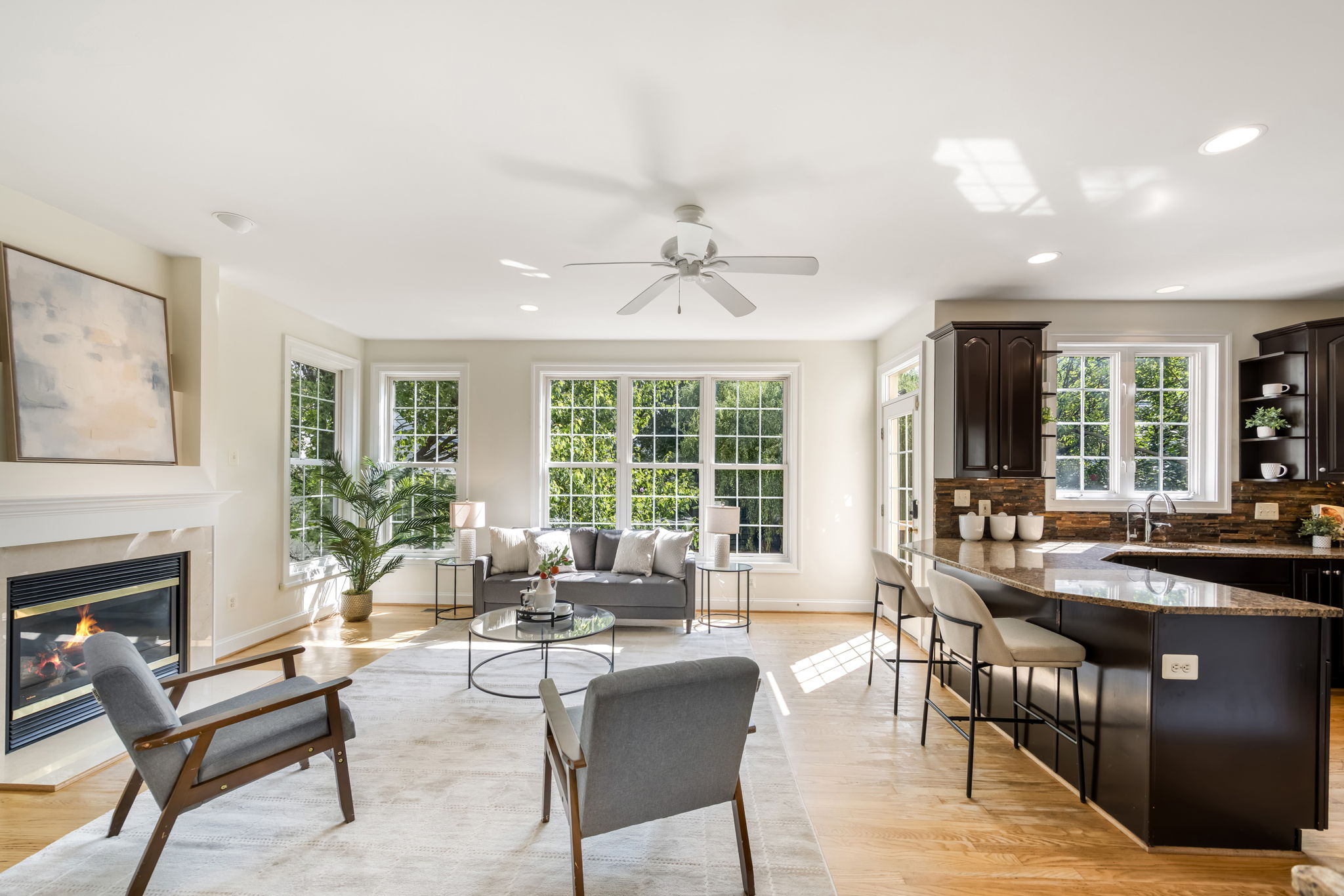 Family Room with Gas Fireplace off the Kitchen