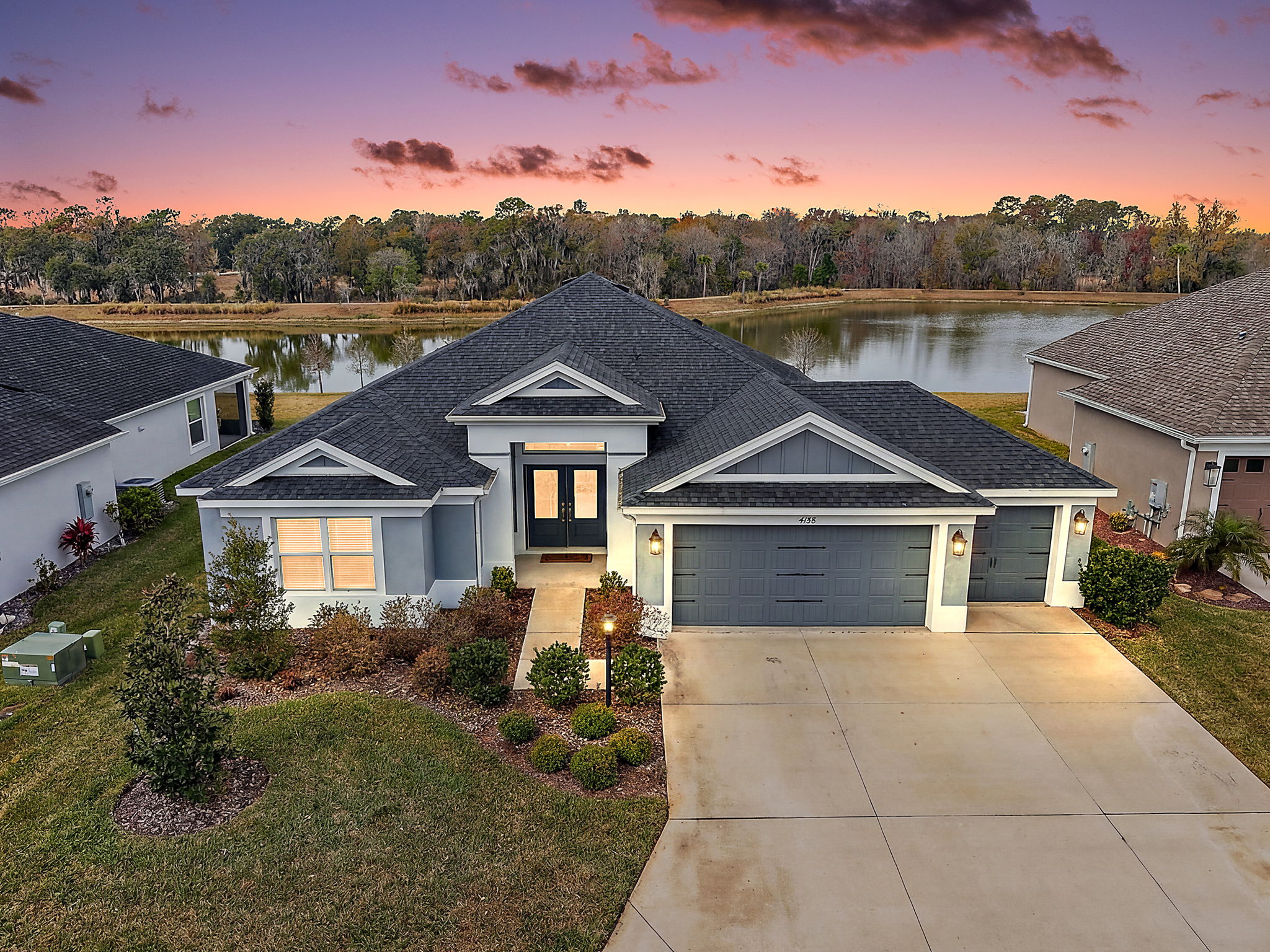 Aerial Twilight Front Elevation with Spectacular Water Views!
