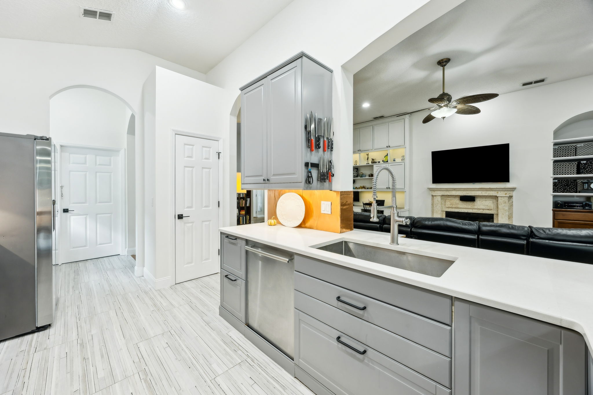 Kitchen is open to living area.