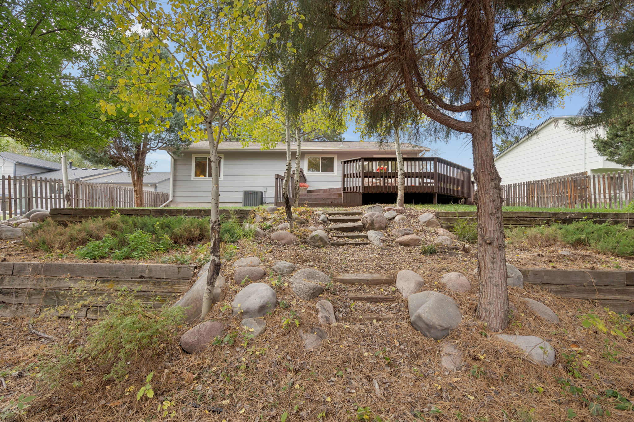 Rear tiered landscaping