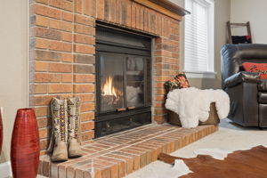 Wood burning fireplace adds cozy ambience