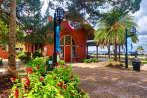 Pictured here is the historic train station, now the Island's welcome center
