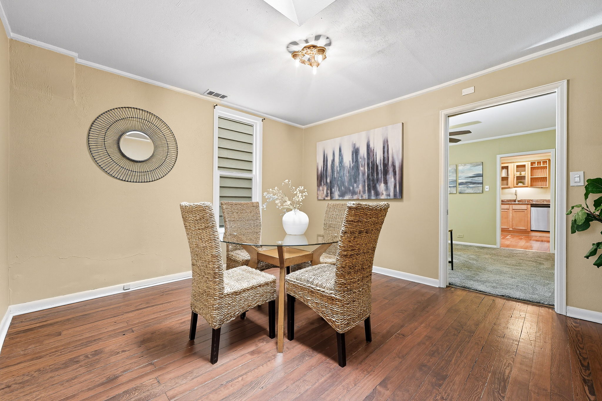Formal dining with vintage light fixture