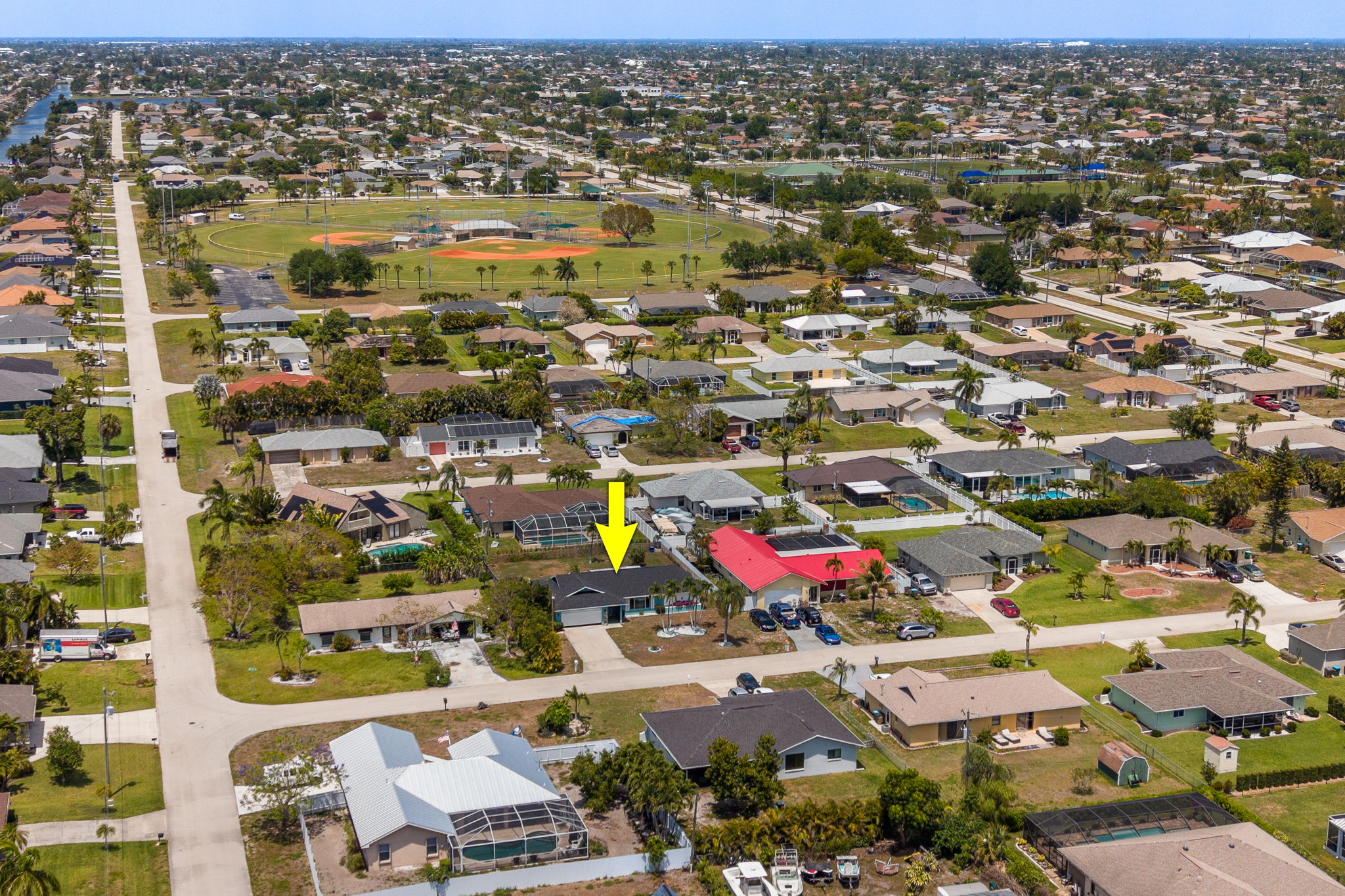 Facing North with Pelican Sports Complex visible a few blocks away