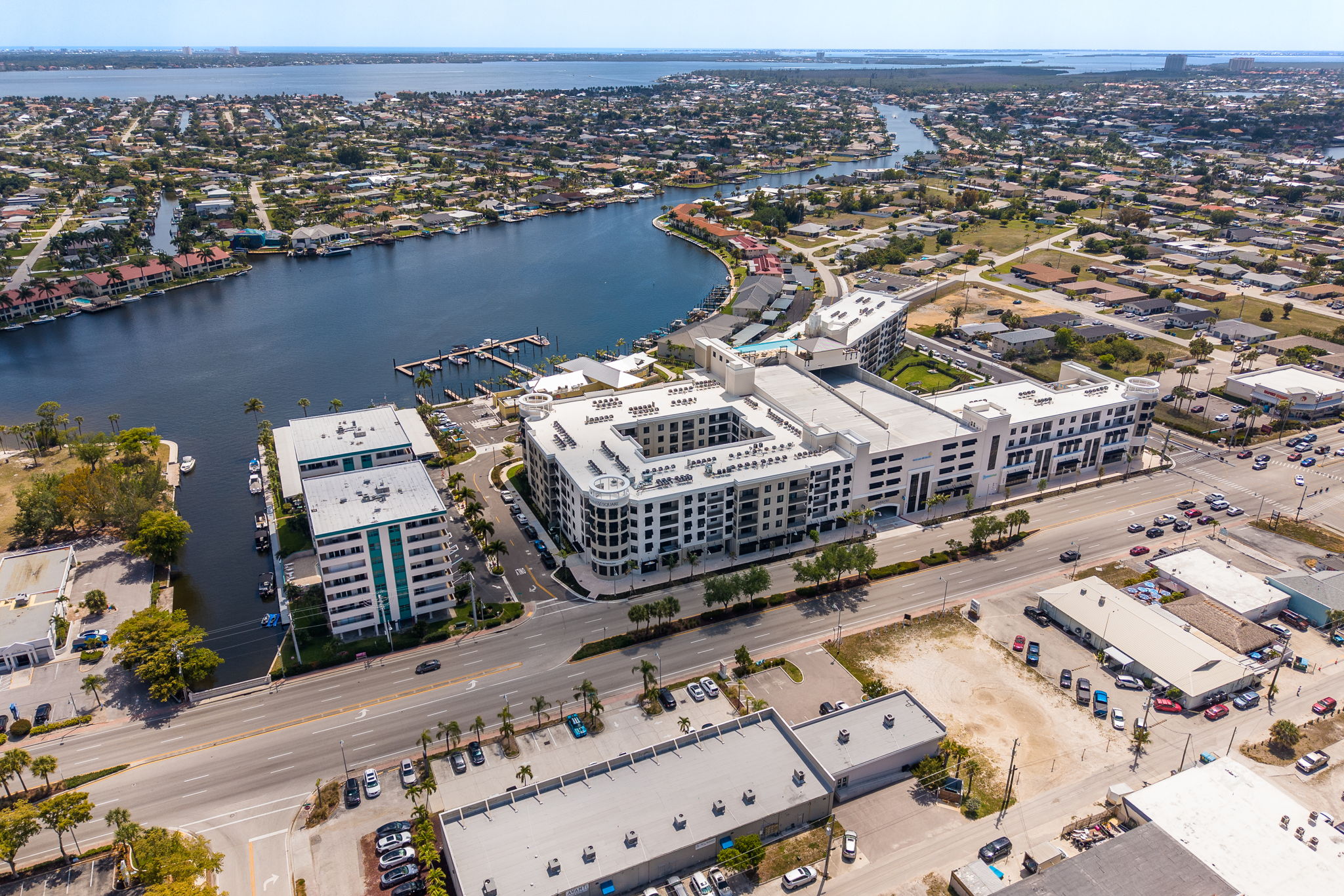 Downtown Cape - Bimini Basin facing South with the Caloosahatchee River & Tarpon Point Marina visible in the distance