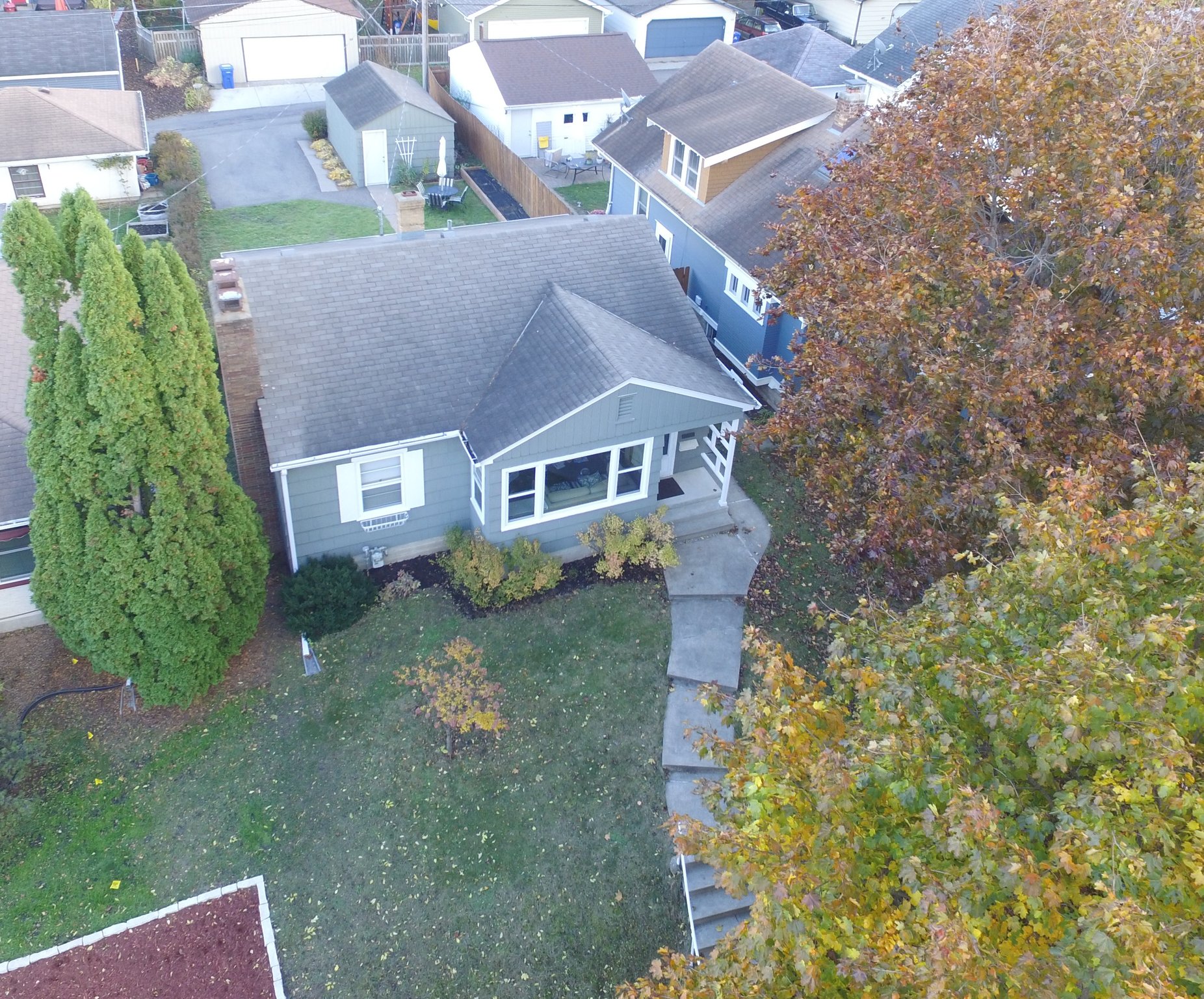 Elevated view of the front