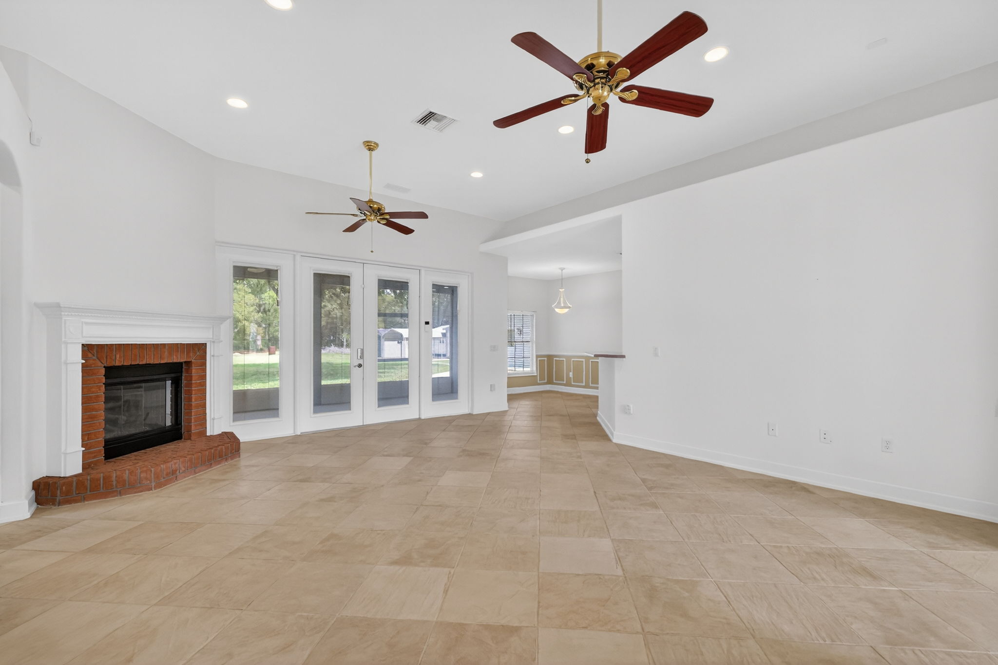 Family Room with Corner Fireplace