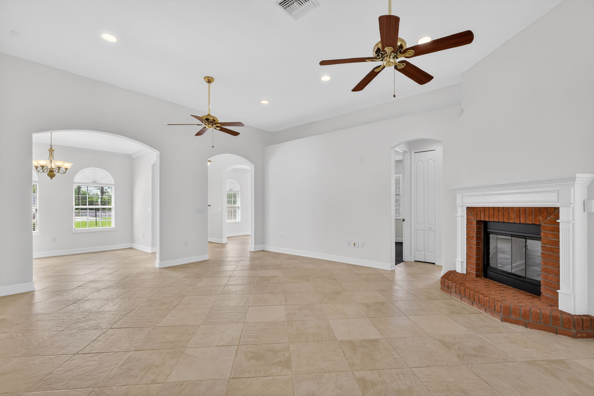 Family Room with Corner Fireplace