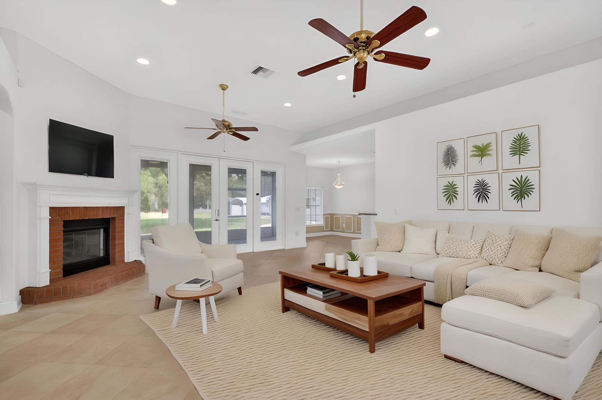 Family Room with Corner Fireplace-Virtually Staged