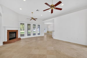 Family Room with Corner Fireplace