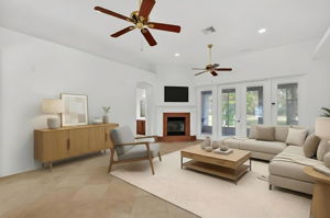 Family Room with Corner Fireplace-Virtually Staged