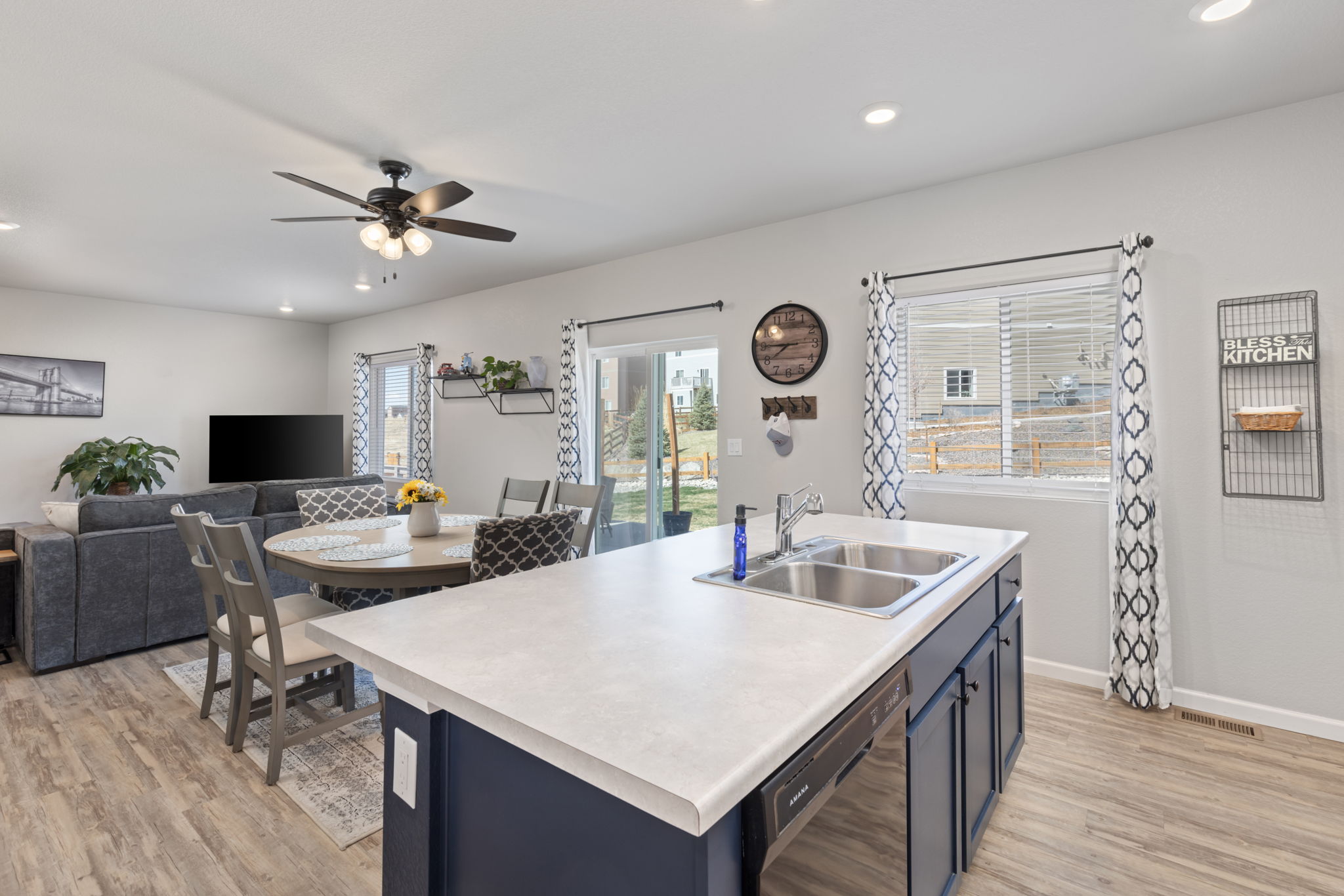 Eat-in kitchen and living area with an abundance of natural light