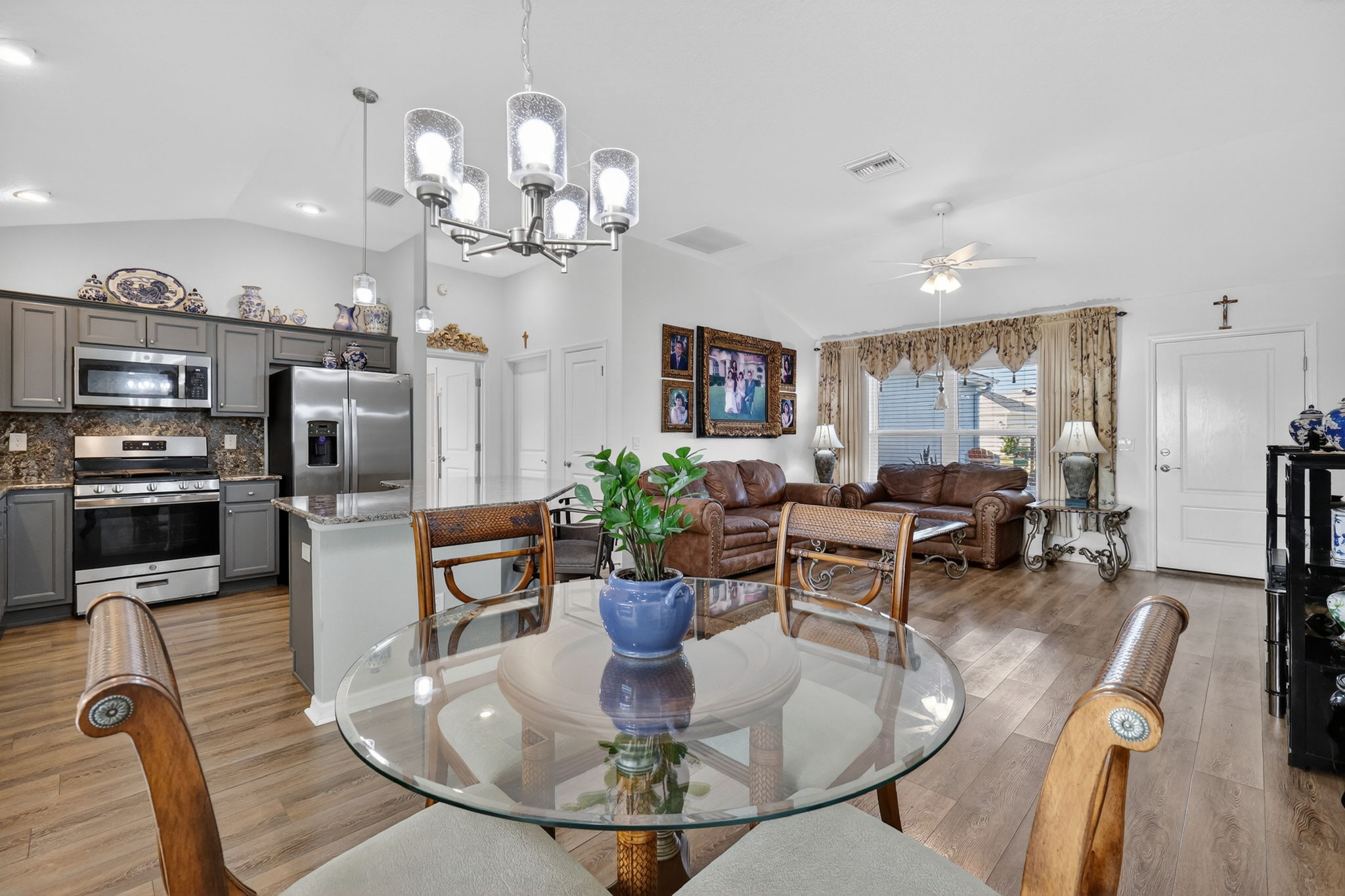 Kitchen, Dining, and Living Rooms