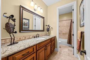 Lower level full bathroom easily accessible from the great room and fourth bedroom