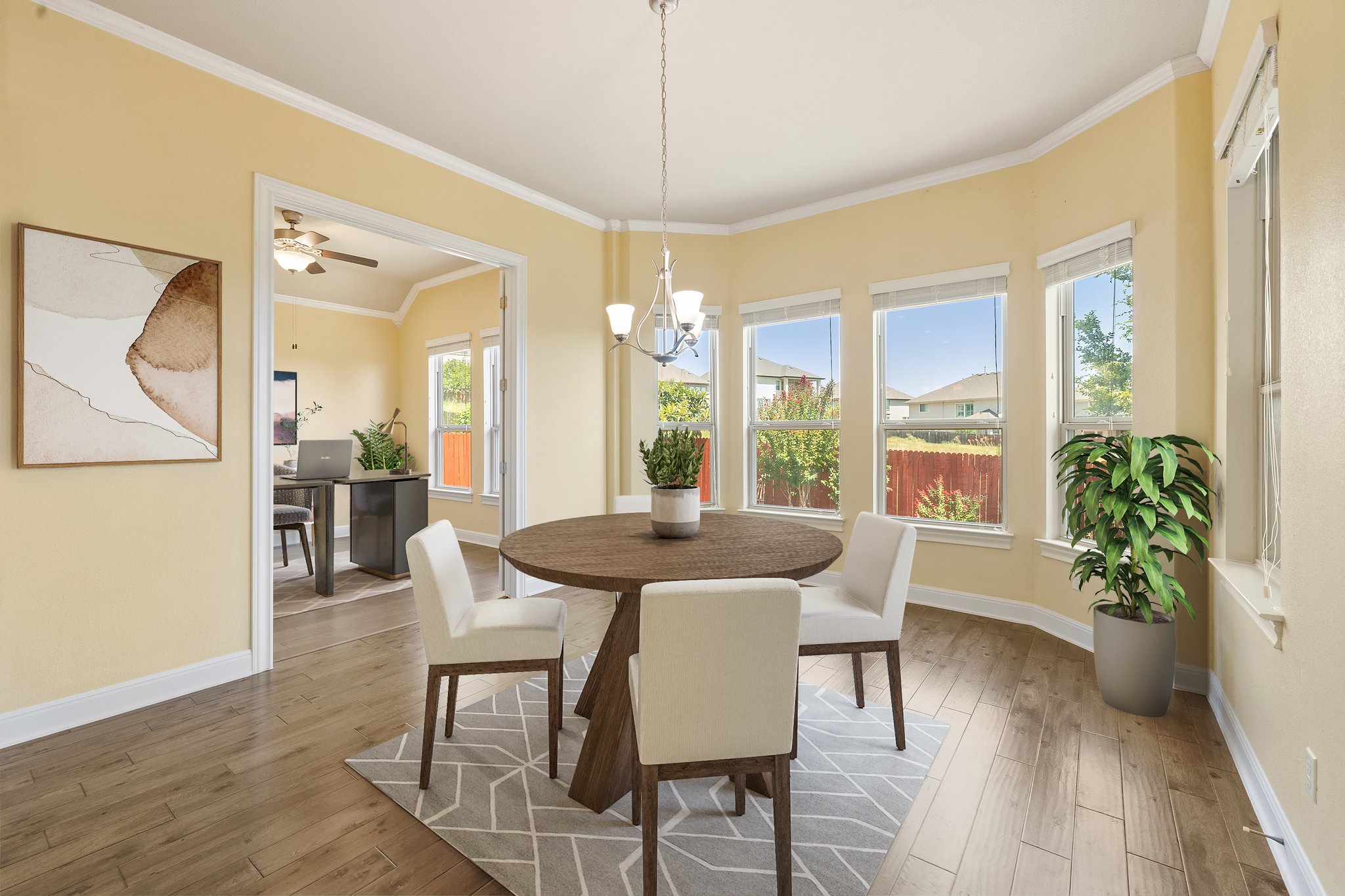 The room to the left can be a second study or another living area. Virtually staged.