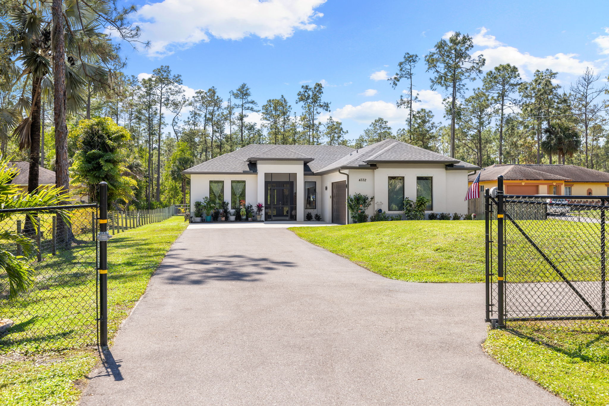 Front view of home and gate.