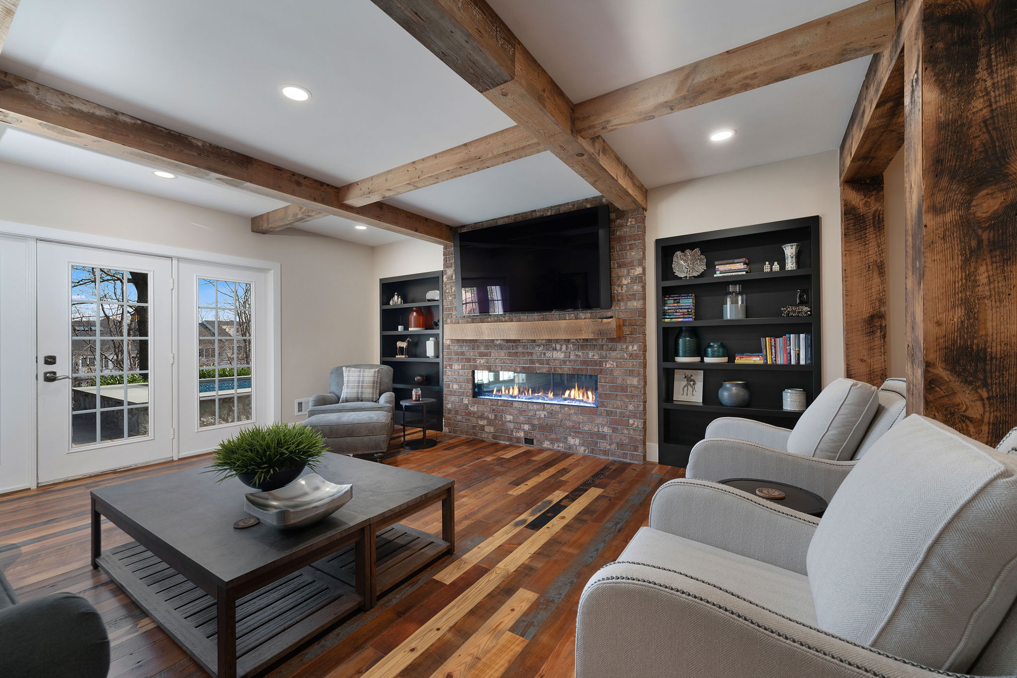 The lower level family room has a gas fireplace