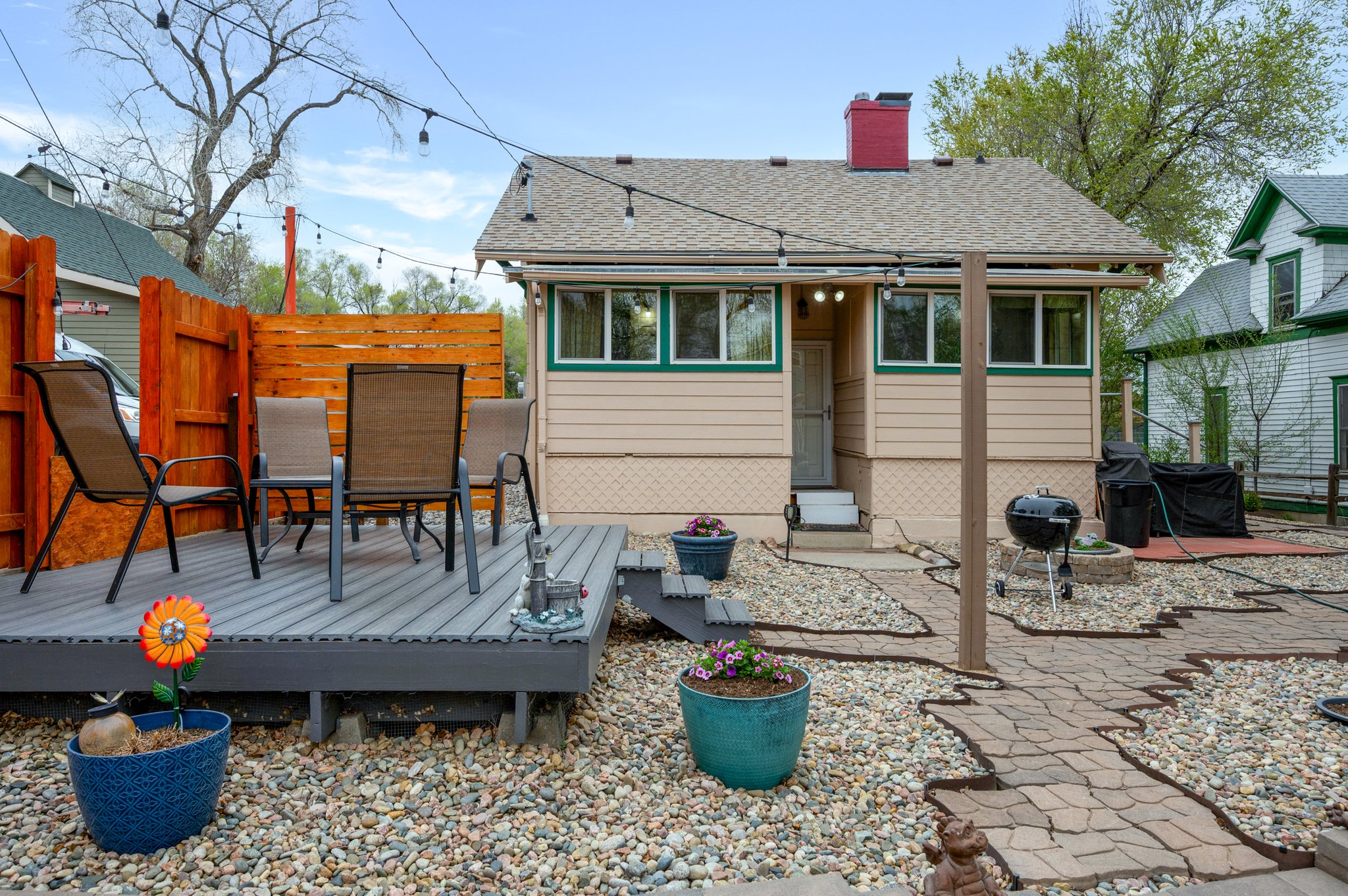 Platform Patio in private oasis backyard