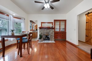 Dining Room with fireplace and built ins