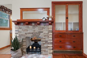 Fireplace with antique mantel and built ins