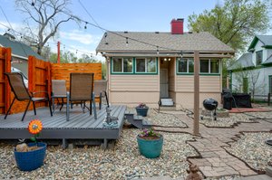 Platform Patio in private oasis backyard