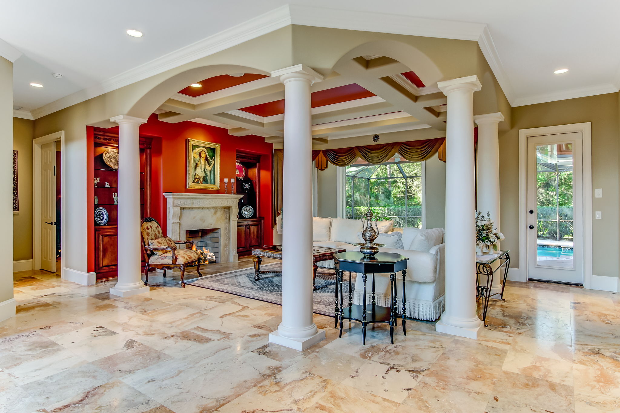Decorative Arches, Columns & Coffered Ceiling