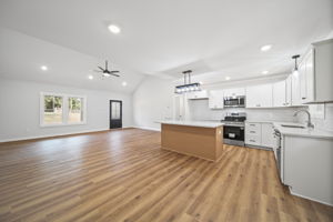 Large open floor plan with a view from dining area