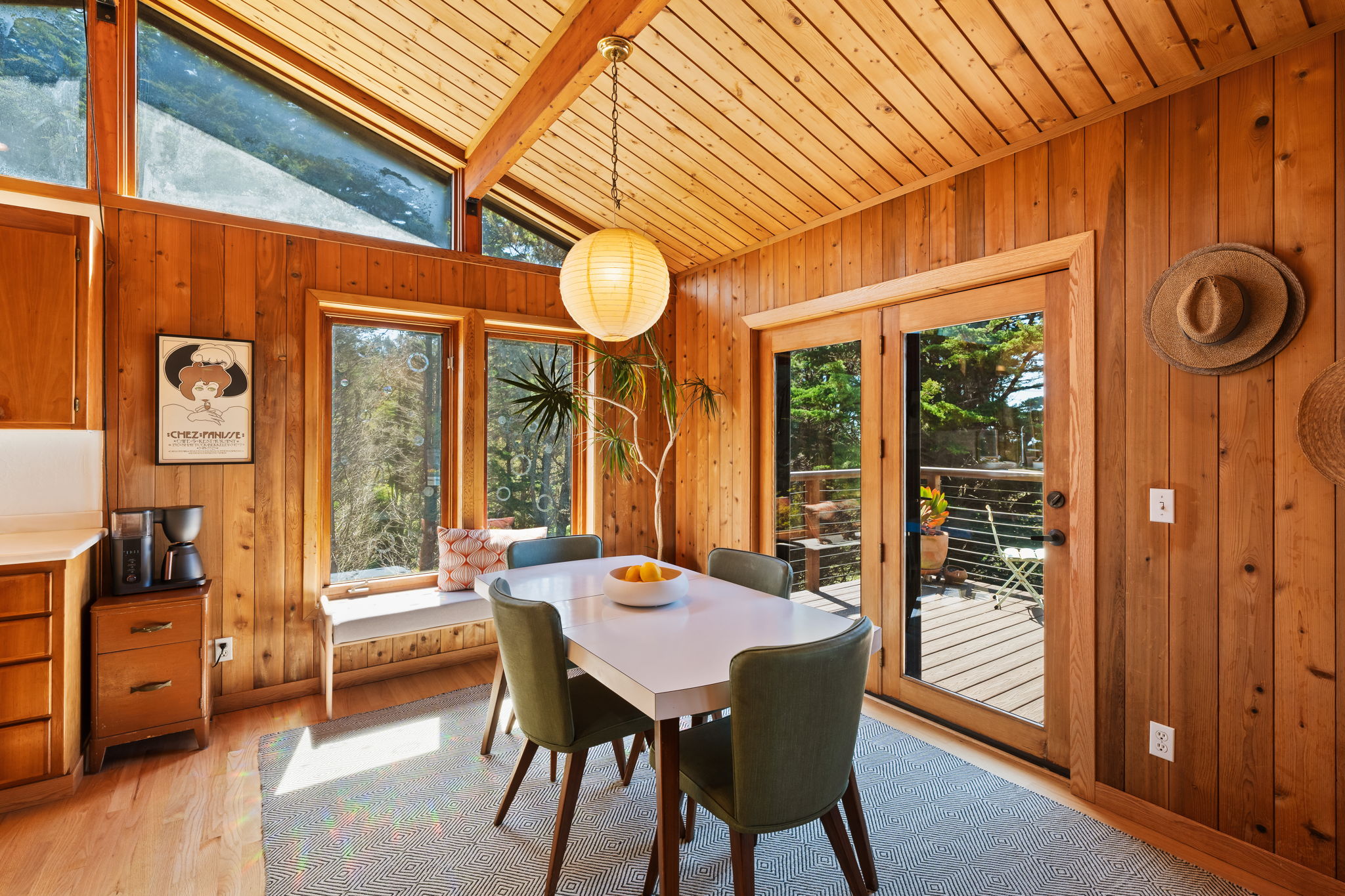 Dining room with deck and view