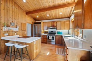 looking into kitchen from dining