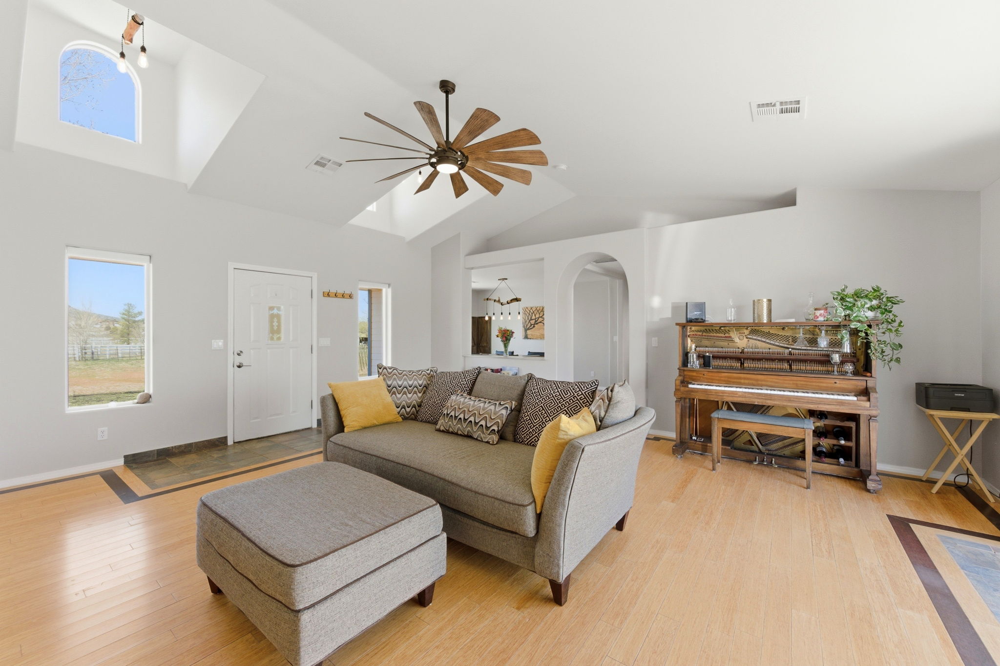 Living Room with Dormer Windows, Skylight.