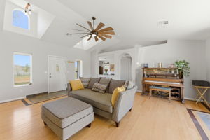Living Room with Dormer Windows, Skylight.