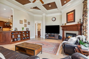 Coffered Ceiling & Gas Fireplace