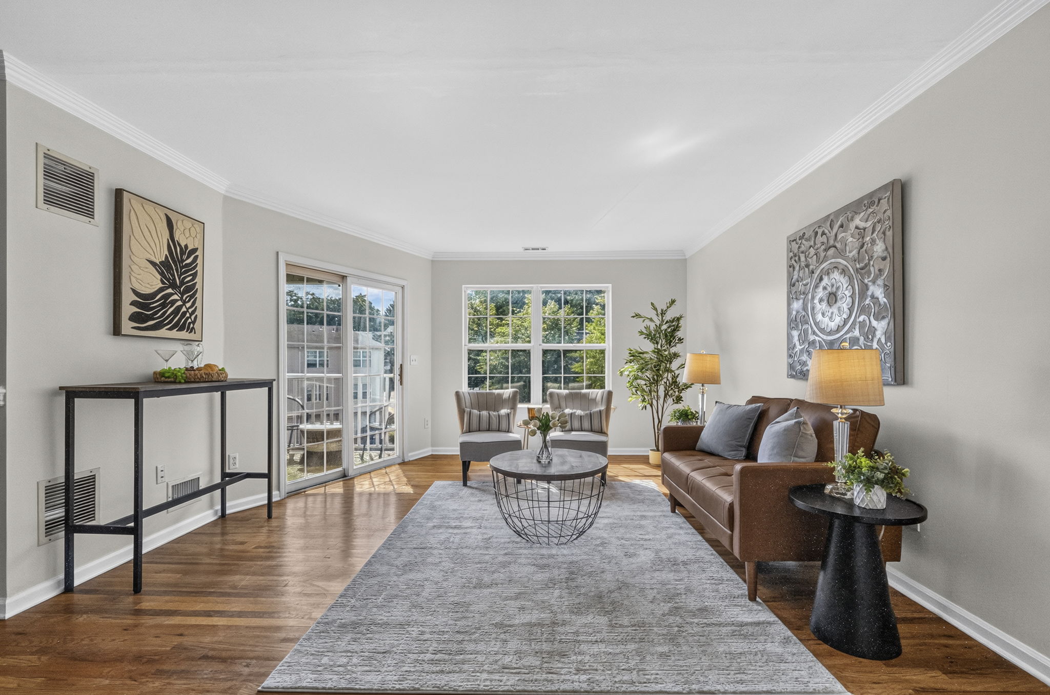 Open Concept Living-Living, Dining & Living Room & Kitchen with Breakfast Bar & Nearby Balcony