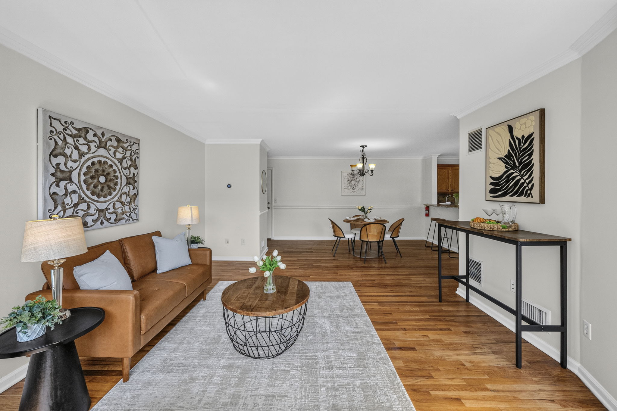 Open Concept Living-Living, Dining & Living Room & Kitchen with Breakfast Bar & Nearby Balcony