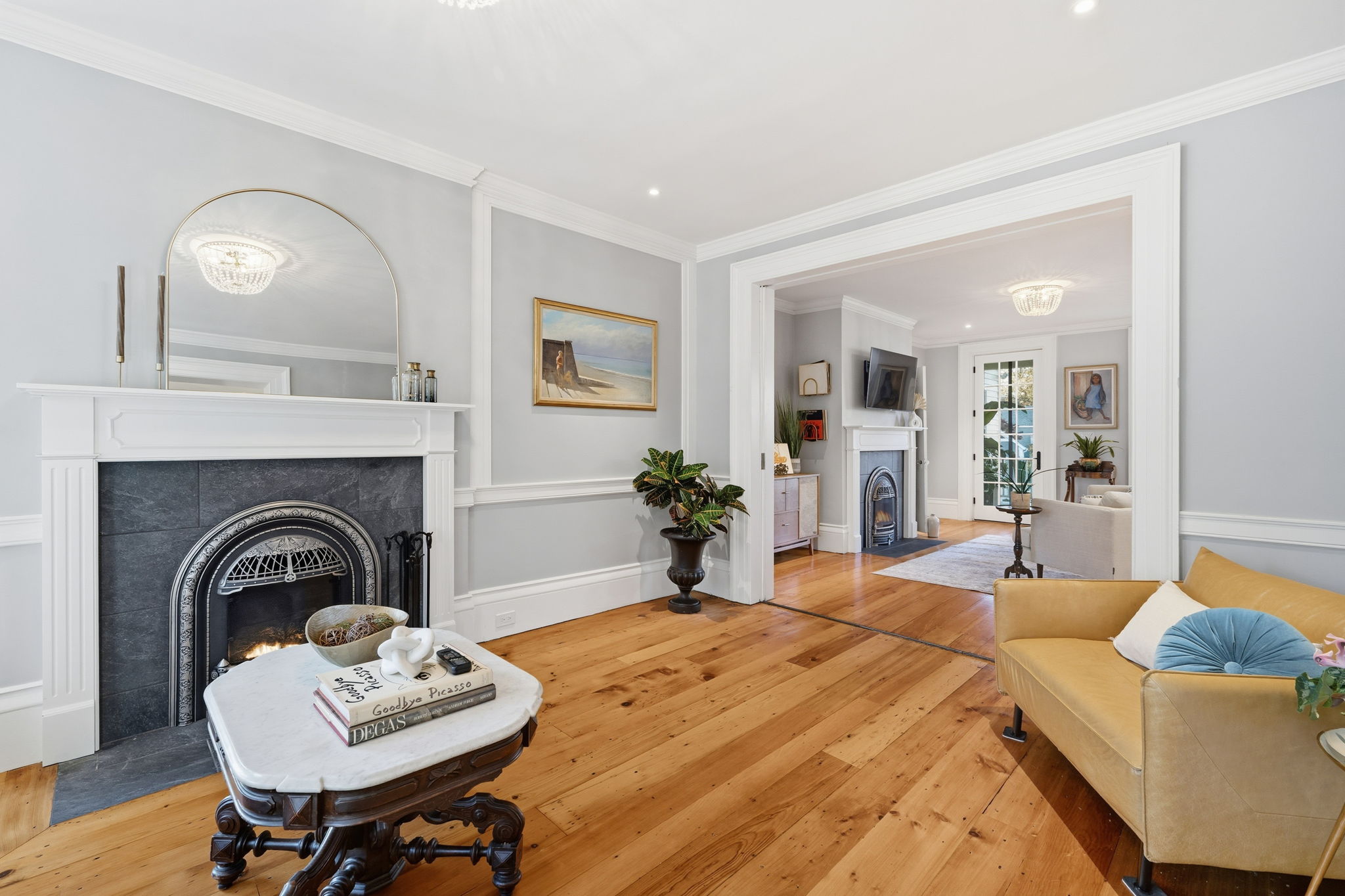 Living Room with Pocket Doors to Family Room