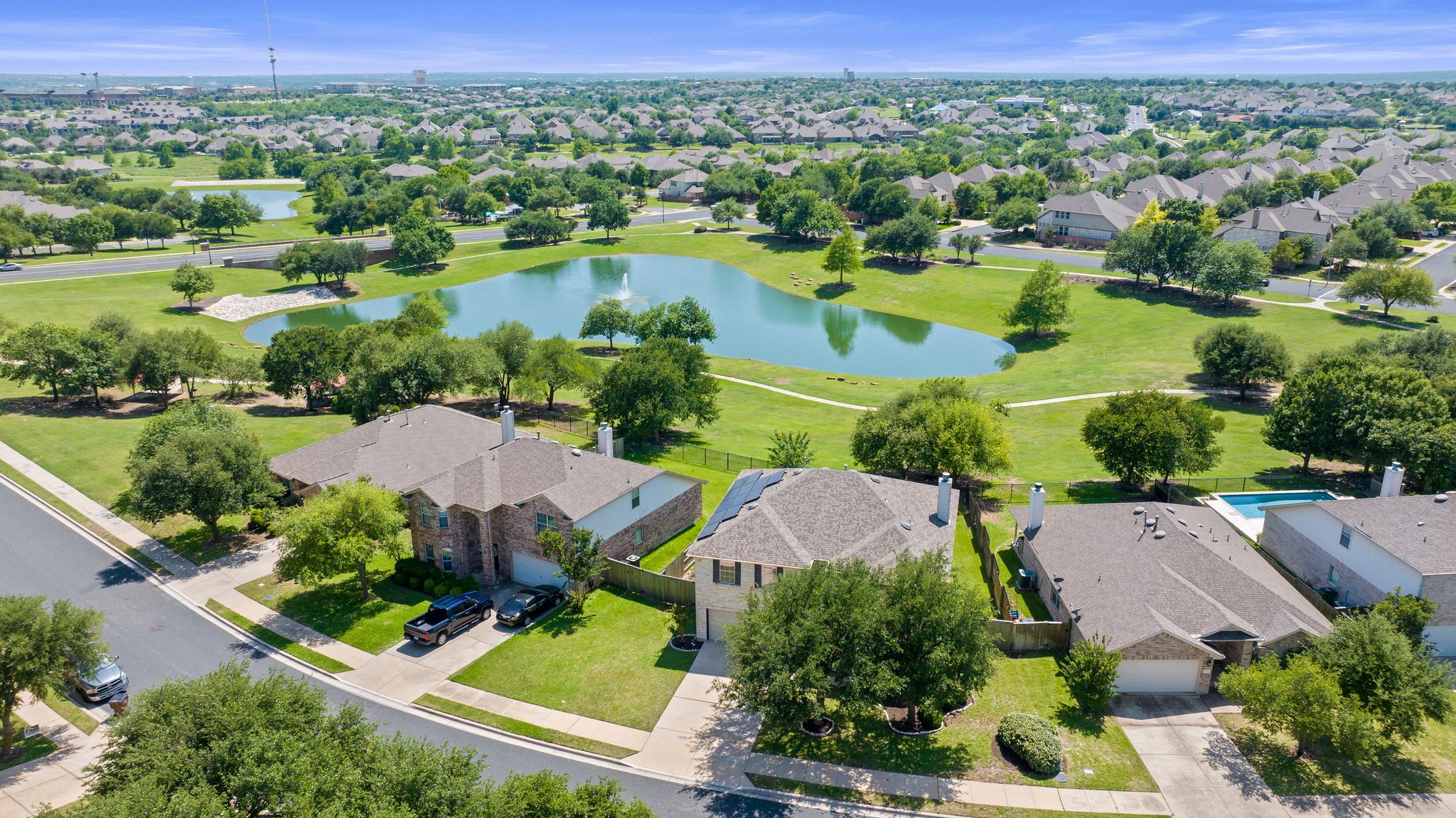 The community pond behind the house.