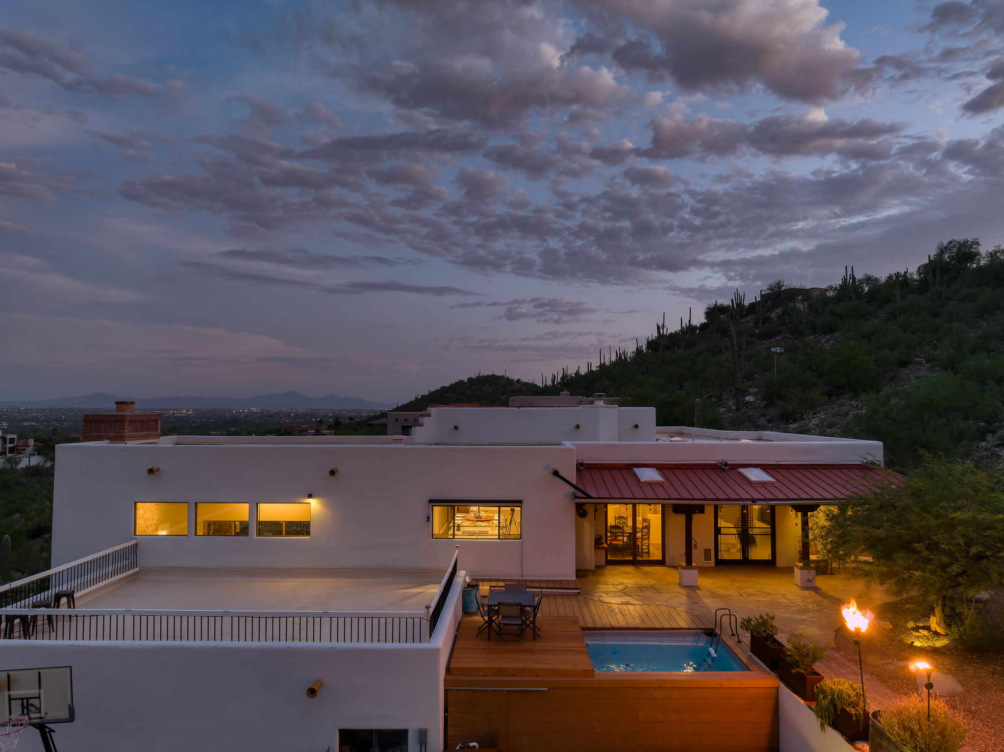 Aerial roof deck and backyard
