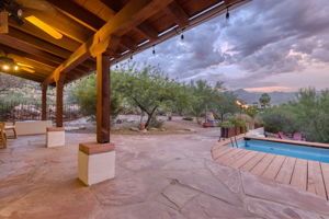 Back Covered Patio/ Catalina Mountains/ Deck with pool