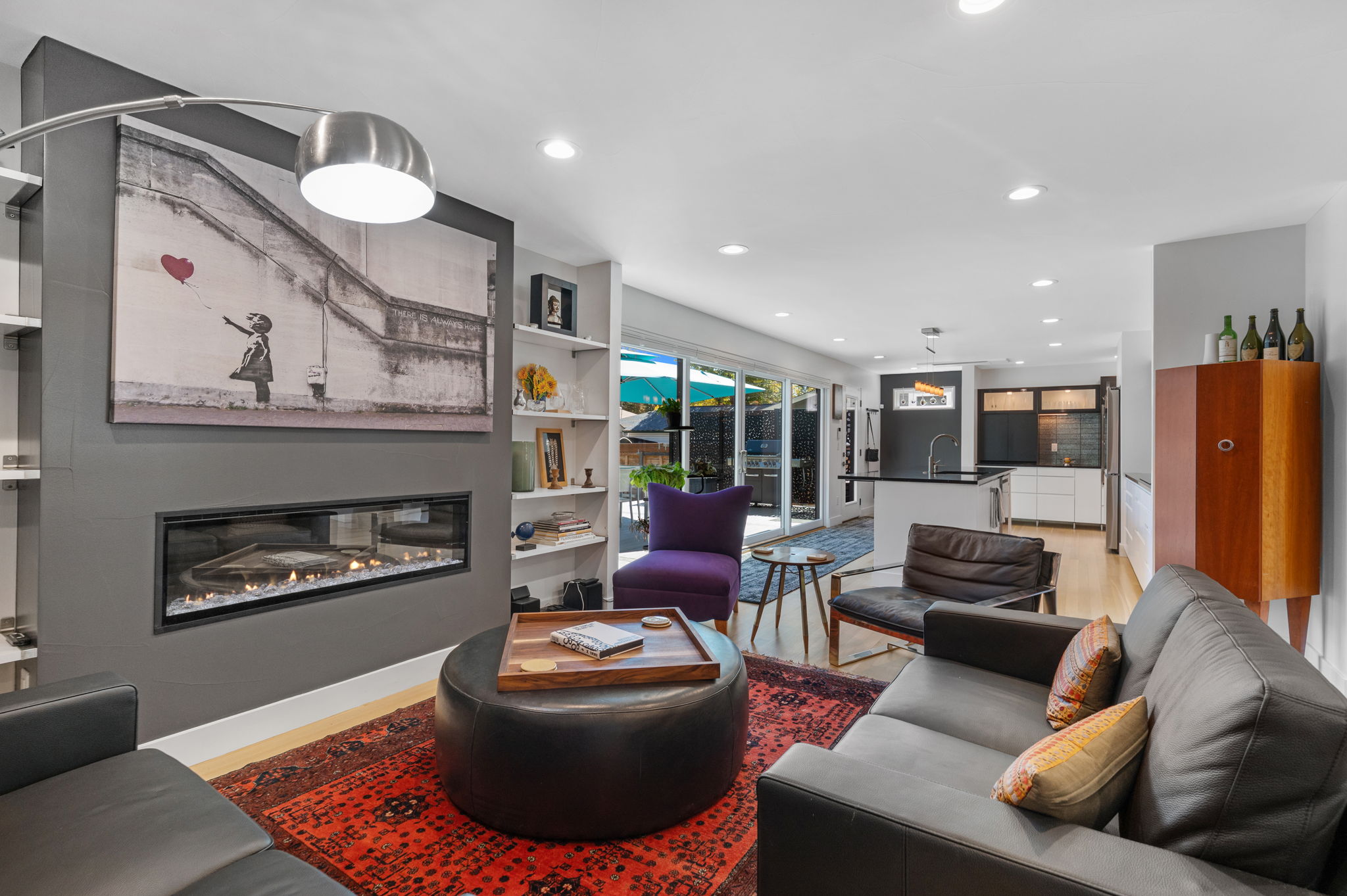 A beautiful electric fireplace in the living room