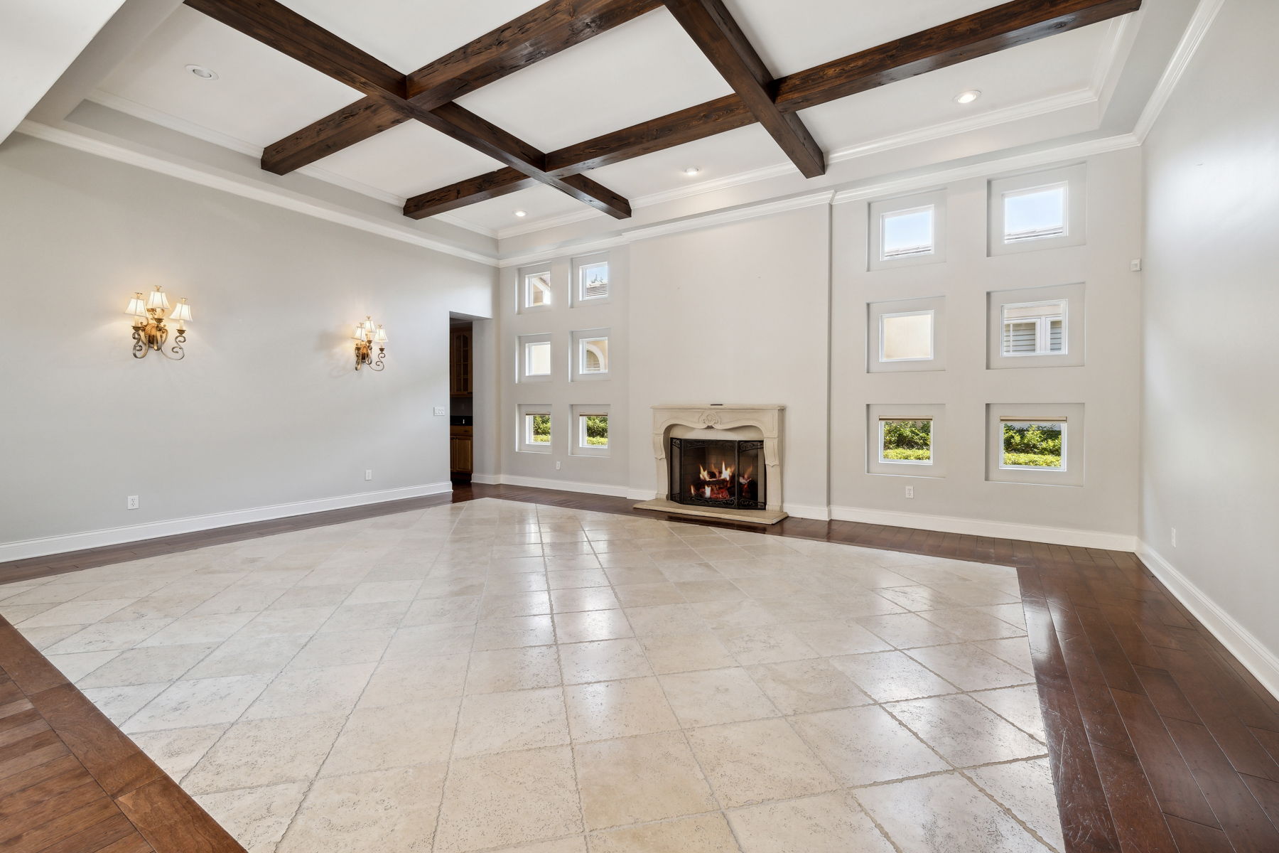 Gas Fireplace & Wood Beams