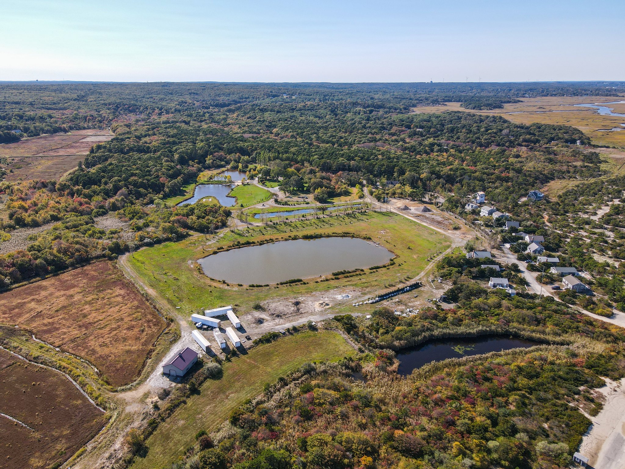 Aerial across 2 Acre Pond