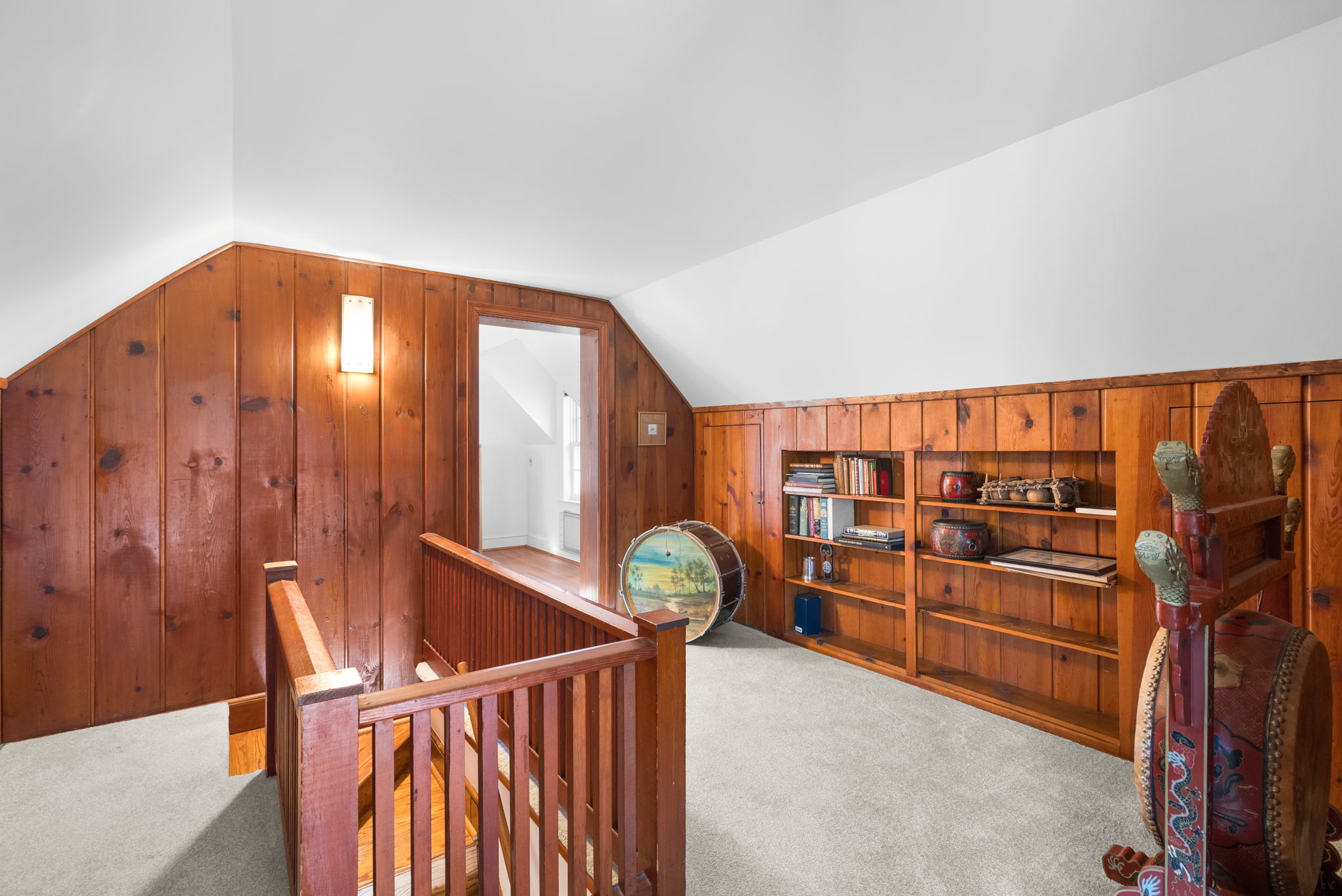 Finished Attic Landing with Built Ins