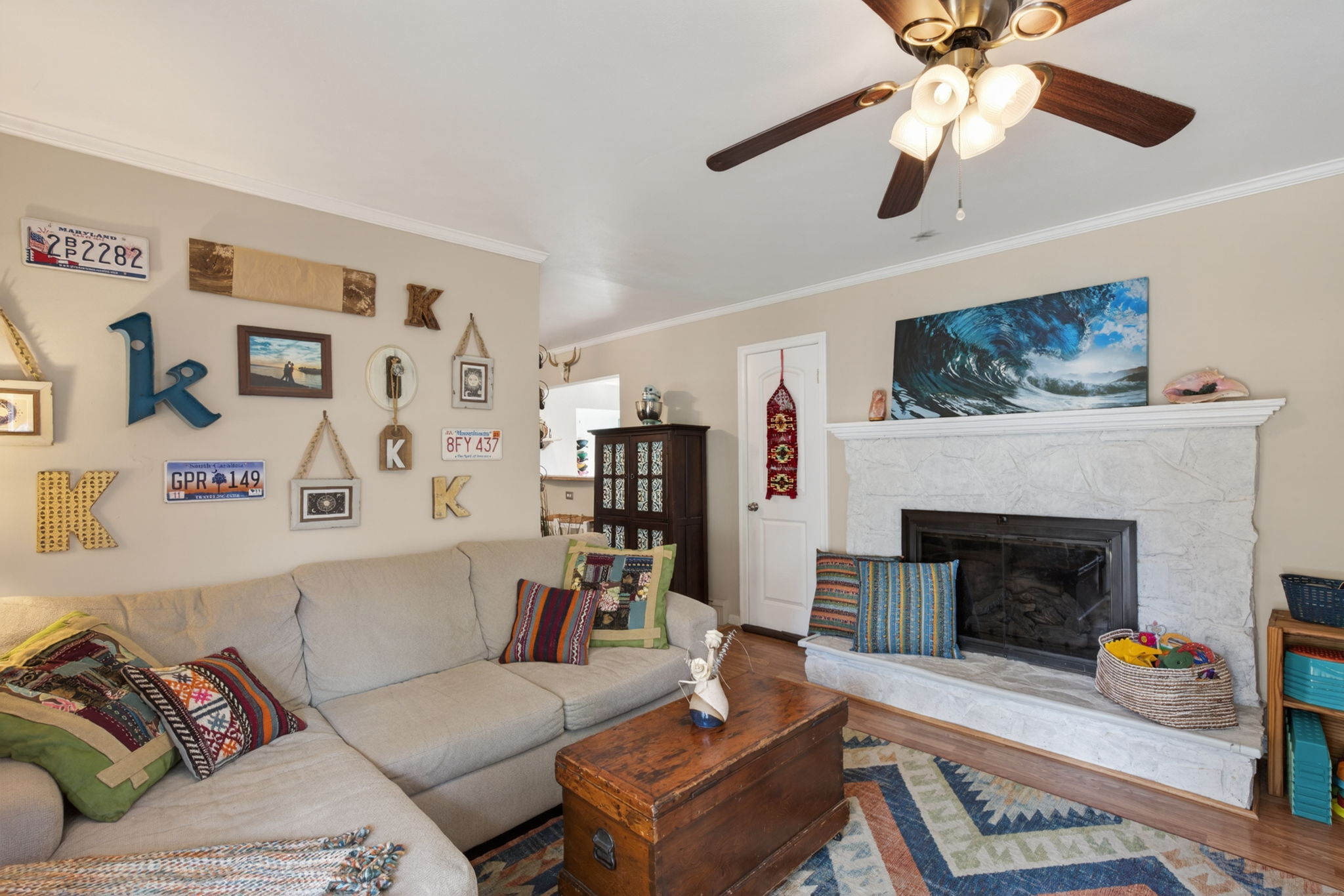 Inviting den ideal for movie nights or quiet mornings.