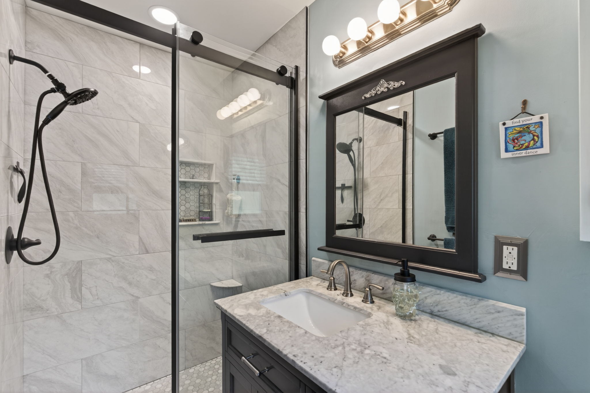 Thoughtfully updated primary bathroom.