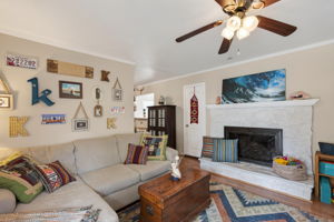 Inviting den ideal for movie nights or quiet mornings.