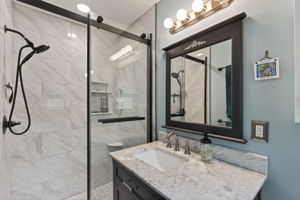 Thoughtfully updated primary bathroom.