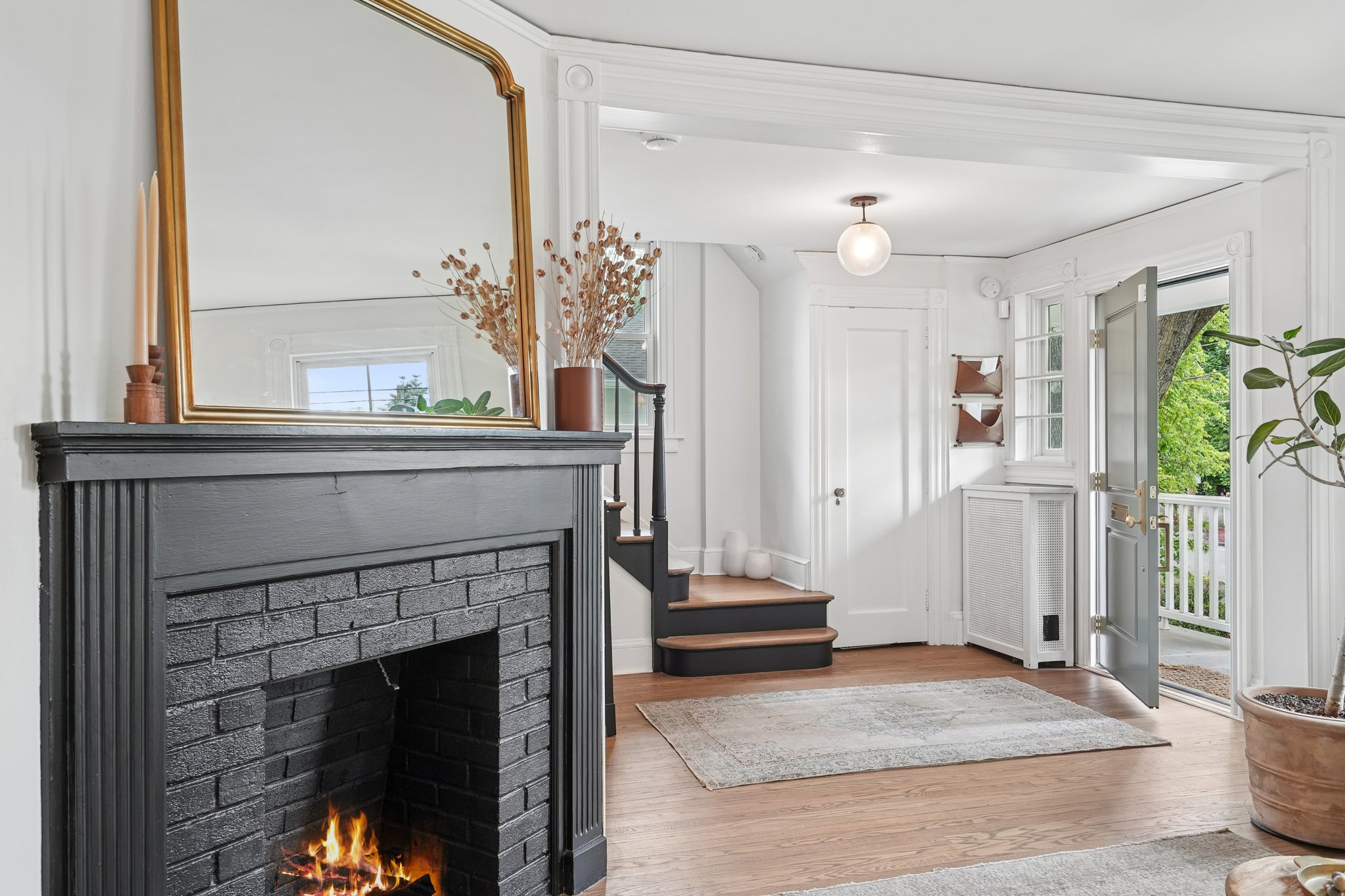 Decorative living room fireplace.