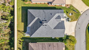 Aerial with Private Rear Yard, Wall, and Woods