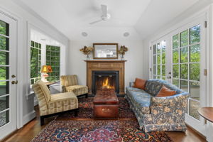 Fireplace and French doors